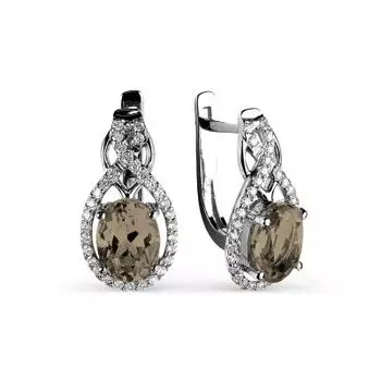 Серьги с раухтопазами и фианитами Линии Любви