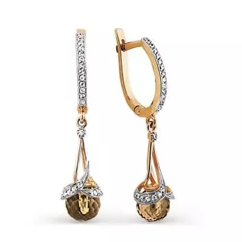 Серьги с раухтопазами и фианитами Линии Любви