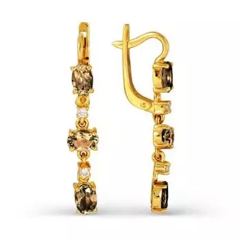 Серьги с раухтопазами и фианитами Линии Любви