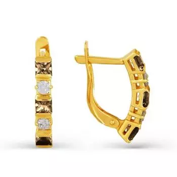 Серьги с раухтопазами и фианитами Линии Любви