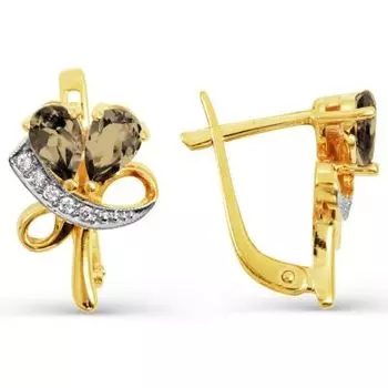 Серьги с раухтопазами и фианитами Линии Любви