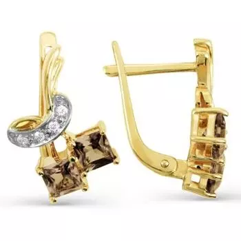 Серьги с раухтопазами и фианитами Линии Любви