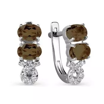 Серьги с раухтопазами и фианитами Линии Любви