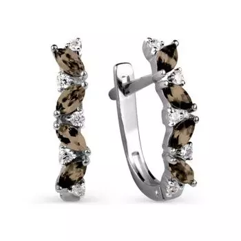 Серьги с раухтопазами и фианитами Линии Любви