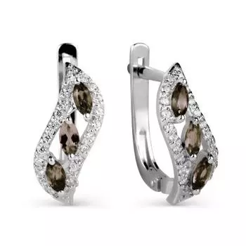 Серьги с раухтопазами и фианитами Линии Любви