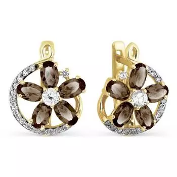 Серьги с раухтопазами и фианитами Линии Любви