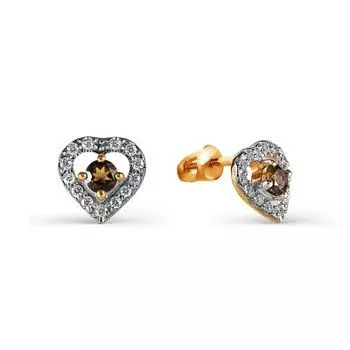 Серьги с раухтопазами и фианитами Линии Любви