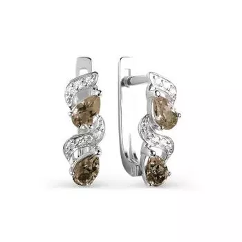 Серьги с раухтопазами и фианитами Линии Любви