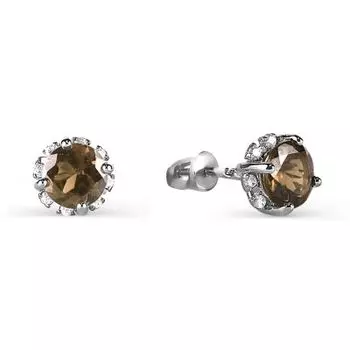 Серьги с раухтопазами и фианитами Линии Любви