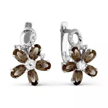 Серьги с раухтопазами и фианитами Линии Любви