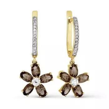 Серьги с раухтопазами и фианитами Линии Любви