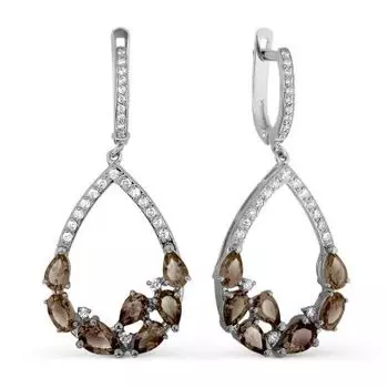 Серьги с раухтопазами и фианитами Линии Любви