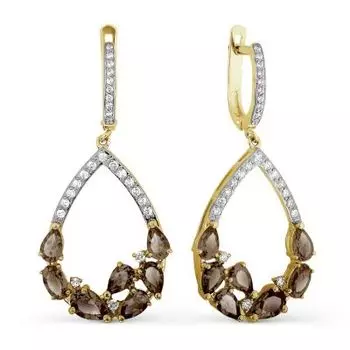 Серьги с раухтопазами и фианитами Линии Любви