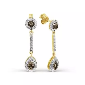 Серьги с раухтопазами и фианитами Линии Любви