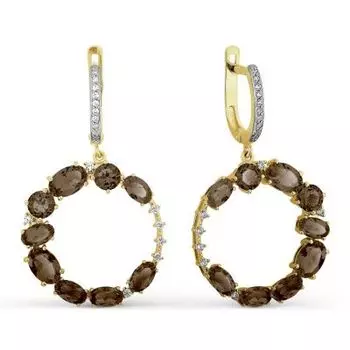 Серьги с раухтопазами и фианитами Линии Любви