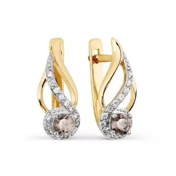 Серьги с раухтопазами и фианитами Линии Любви