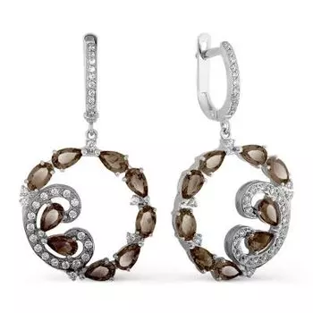 Серьги с раухтопазами и фианитами Линии Любви