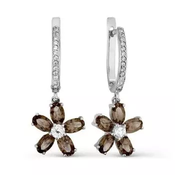 Серьги с раухтопазами и фианитами Линии Любви