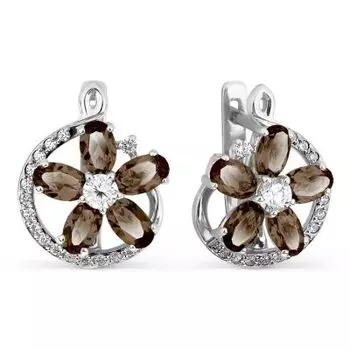 Серьги с раухтопазами и фианитами Линии Любви