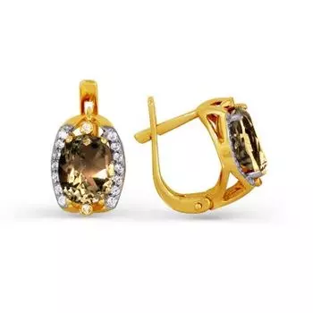 Серьги с раухтопазами и фианитами Линии Любви