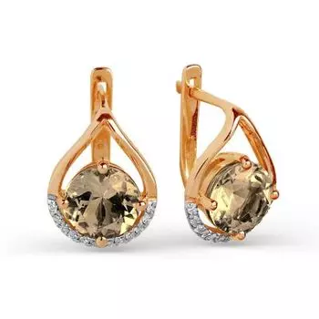 Серьги с раухтопазами и фианитами Линии Любви