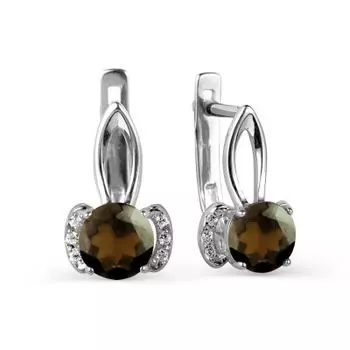 Серьги с раухтопазами и фианитами Линии Любви