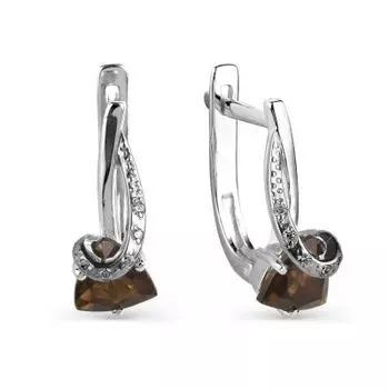 Серьги с раухтопазами и фианитами Линии Любви