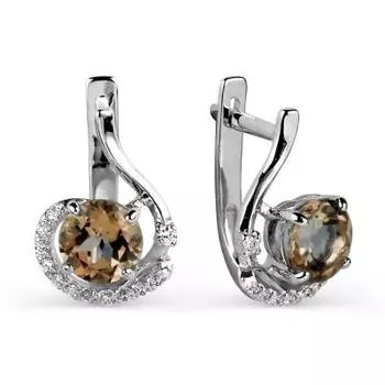 Серьги с раухтопазами и фианитами Линии Любви