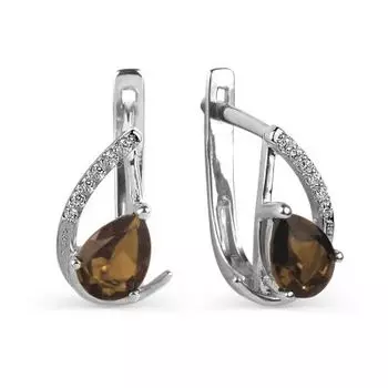 Серьги с раухтопазами и фианитами Линии Любви