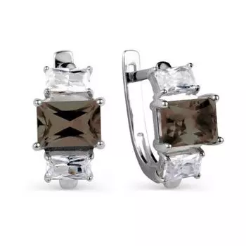 Серьги с раухтопазами и фианитами Линии Любви