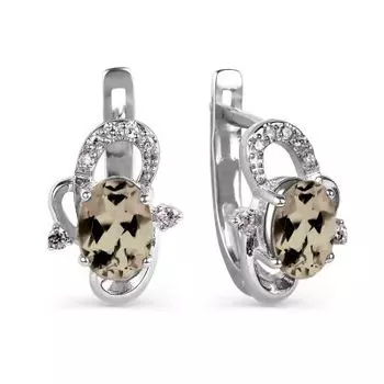 Серьги с раухтопазами и фианитами Линии Любви