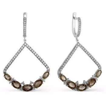 Серьги с раухтопазами и фианитами Линии Любви