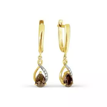 Серьги с раухтопазами и фианитами Линии Любви