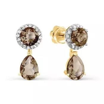 Серьги с раухтопазами и фианитами Линии Любви