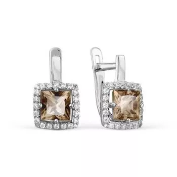 Серьги с раухтопазами и фианитами Линии Любви