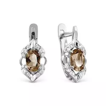 Серьги с раухтопазами и фианитами Линии Любви