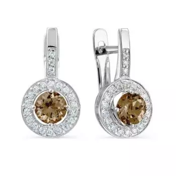 Серьги с раухтопазами и фианитами Линии Любви