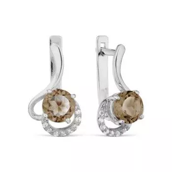 Серьги с раухтопазами и фианитами Линии Любви