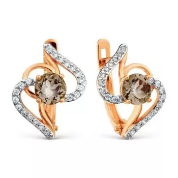 Серьги с раухтопазами и фианитами Линии Любви