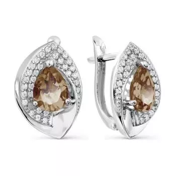 Серьги с раухтопазами и фианитами Линии Любви