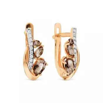 Серьги с раухтопазами и фианитами Линии Любви