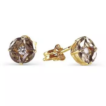 Серьги с раухтопазами и фианитами Линии Любви