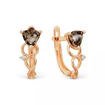 Серьги с раухтопазами и фианитами Линии Любви