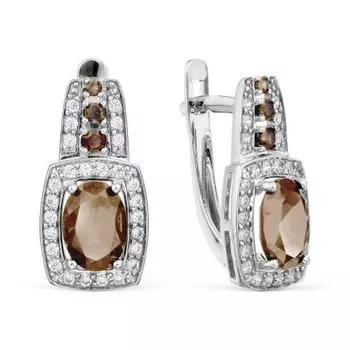 Серьги с раухтопазами и фианитами Линии Любви