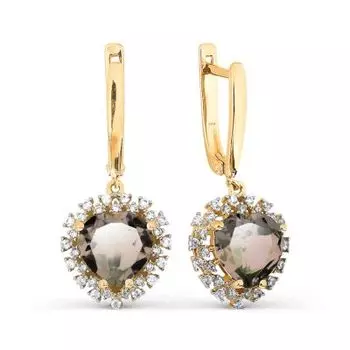 Серьги с раухтопазами и фианитами Линии Любви