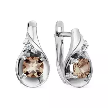 Серьги с раухтопазами и фианитами Линии Любви