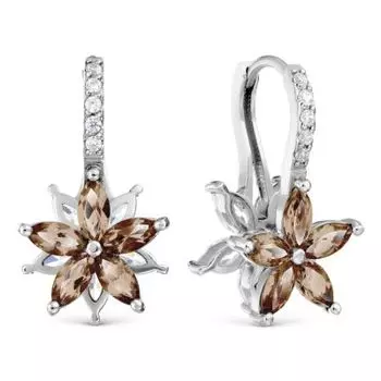 Серьги с раухтопазами и фианитами Линии Любви