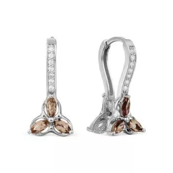 Серьги с раухтопазами и фианитами Линии Любви