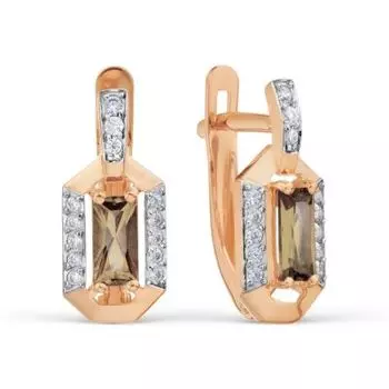 Серьги с раухтопазами и фианитами Линии Любви