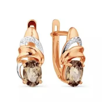 Серьги с раухтопазами и фианитами Линии Любви